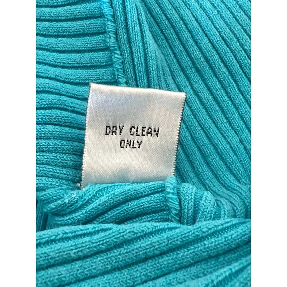 Cache- Cyan Blue Ribbed Knit Pullover Sweater Rhinestones Size Large - Picture 9 of 9